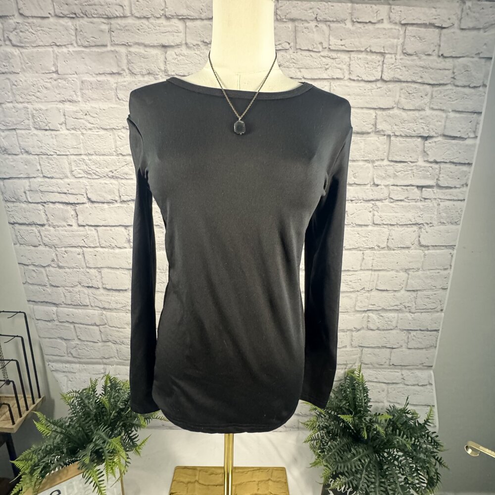 RSQ Black Long Sleeve Fitted Crew Neck Tee S 50/50 Cotton Poly